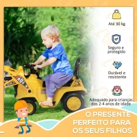 HOMCOM Carro Andador Escavadora Infantil com Pá Móvel Assento com Armazenamento Oculto e Buzina 83x27x39cm Amarelo(m-7)