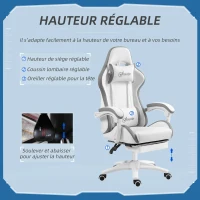 Vinsetto Chaise gaming fauteuil gaming ergonomique avec dossier inclinable à 135° et soutien lombaire, 65 x 65 x 121-129 cm blanc(m-4)