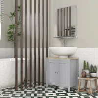 kleankin Mobile per Sotto del Lavabo Armadio Basso con 2 Porte e Ripiano Regolabile Stile Moderno 60x30x60 cm Grigio(m-3)