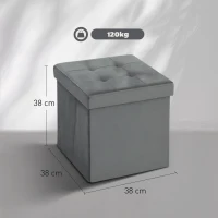 HOMCOM Foldable Velvet-Feel Storage Ottoman - Grey(m-3)