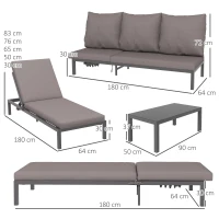 Outsunny Three-Piece Aluminium Lounger Set, with Reclining Backs(m-3)