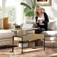 HOMCOM Mesa de centro con tapa elevable mesa de salón con compartimento oculto y estante abierto 95x40x59 cm madera natural(m-5)
