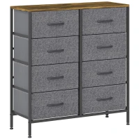 HOMCOM Fabric Chest of Drawers, Industrial Bedroom Dresser with 8 Fabric Drawers, Steel Frame and Wooden Top for Nursery, Living Room, Hallway, Rustic Brown and Grey(m-1)