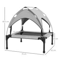 PawHut Cama para Cães Elevada com Toldo para Cães Médios com Estrutura de Aço e Bolsa de Transporte 76x61x69,5 cm Cinza Claro(m-3)