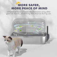 PawHut 65L Extra Large Stainless Steel Litter Tray with Plasma Deodoriser System, High Sided, Easy to Clean & Odour-Resistant(m-6)