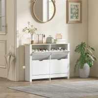 HOMCOM Armario para Zapatos 4 Puertas abatibles 2 Compartimentos Paneles de Partículas Blanco roble(m-2)
