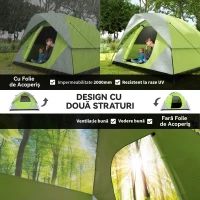 Outsunny Cort de Camping pentru 3-4 Persoane, Cort Impermeabil și Rezistent la UV, 3x3x1.8m, Galben și Gri(m-4)
