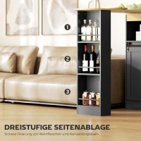 HOMCOM Ausziehbarer Bartisch, zu L-Form umwandelbar, viel Stauraum, 3 verstellbare Regale, Spanplatte, MDF, Schwarz(m-5)