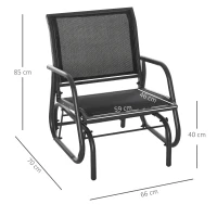 Outsunny Outdoor Garden Glider Chair, Metal Frame Single Armchair Swing Seater w/ Breath Mesh Fabric Seat, Curved Backrest, Armrests, for Living Room, Patio, Porch, Dark Grey(m-3)