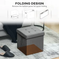 HOMCOM Foldable Velvet-Feel Storage Ottoman - Grey(m-6)