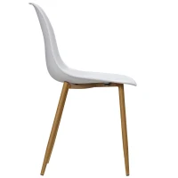 HOMCOM Esszimmerstuhl 4er-Set, Metallbeine in Holzoptik, rutschfeste Füße, bis 120 kg, Weiß/Holzdekor(m-11)