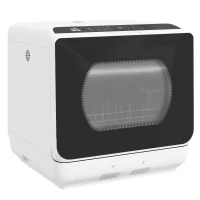 HOMCOM Lavavajillas Pequeño con 5+1 Programas Dos Modos de Suministro de Agua Depósito de Agua de 6L Pantalla LED Blanco(m-1)