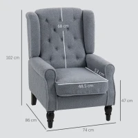 HOMCOM Wingback Accent Chair, Retro Upholstered Button Tufted Occasional Chair for Living Room and Bedroom, Grey(m-3)