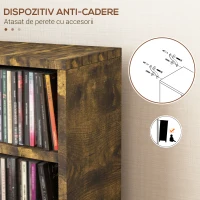 HOMCOM Raft pentru CD-uri, 2 Bucăți cu Câte 6 Rafturi cu Înălțime Reglabilă, 21x22,5x88,5 cm, Maro Rustic(m-7)