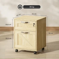Vinsetto Cajonera de Oficina con 2 Cajones Cajonera con Ruedas con Cerradura Carpetas Colgantes para Tamaño A4 41x42x56cm Natural(m-3)