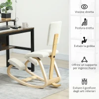 HOMCOM Sedia Inginocchiatoio Dondolante in Tessuto Effetto Lino e Legno di Betulla, 51x84x93 cm, Crema(m-5)