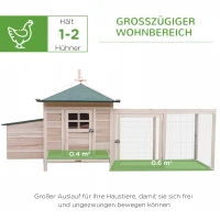 PawHut Hühnerstall für Zwerghühner 196 x 76 x 97 cm Hühnerhaus mit Nistkasten, Freilaufgehege Sitzstange, Kleintierstall aus Holz, Natur(m-4)