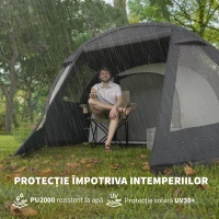Outsunny Cort de Camping pentru 3 Persoane cu 2 Camere, Ferestre și Geantă de Transport, 475x264x172 cm, Negru(m-5)