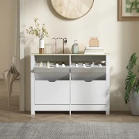 HOMCOM Armadio Portascarpe 4 Ante Ribaltabili 2 Compartimenti Pannelli Particelle Bianco rovere(m-3)