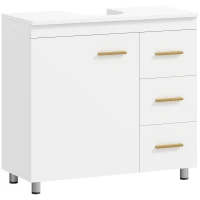 HOMCOM Mobile Sottolavabo con Intaglio a U, Armadietto e 3 Cassetti, Chiusura Ammortizzata, 70x30x65 cm, Bianco(m-1)