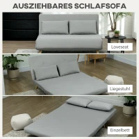 HOMCOM Schlafsofa Relaxsofa Sofa Couch, inkl. 2 Kissen, Samtoptik, 130 x 78 x 79 cm, Hellgrau(m-4)