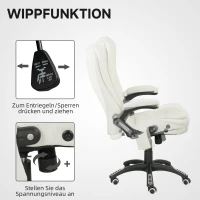 Vinsetto Ergonomischer Schreibtischstuhl mit Massagefunktion, 68 x 72 x 110–120 cm, Cremeweiß(m-6)
