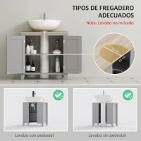 kleankin Mueble para Debajo del Lavabo Armario Bajo con 2 Puertas y Estante Ajustable Estilo Moderno 60x30x60 cm Gris(m-4)