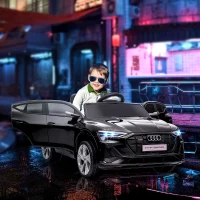 HOMCOM Elektro Kinderauto 12V Elektrofahrzeug Audi E-tron Elektroauto mit Fernbedienung, Sicherheitsgurt, Musik (MP3/USB/TF), Kinderfahrzeug für Kinder 3-5 Jahre, 3-5 km/h, Schwarz(m-2)
