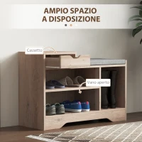 HOMCOM Panca Scarpiera Moderna con 3 Ripiani Aperti e Cassetti, in Legno, Poliestere e Spugna, 76.5x30x52 cm, Grigio(m-4)