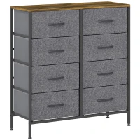 HOMCOM Fabric Chest of Drawers, Industrial Bedroom Dresser with 8 Fabric Drawers, Steel Frame and Wooden Top for Nursery, Living Room, Hallway, Rustic Brown and Grey(m-10)