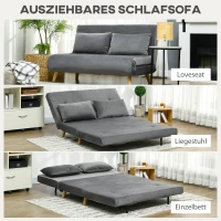 HOMCOM Schlafsofa Relaxsofa Sofa Couch, inkl. 2 Kissen, Samtoptik, 130 x 78 x 79 cm, Grau(m-4)