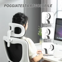 Vinsetto Sedia da Ufficio Regolabile e Reclinabile con Poggiatesta Rimovibile, in Tessuto a Rete, 60x59x114-122 cm, Nero(m-7)