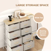 HOMCOM Fabric Chest of Drawers, Industrial Bedroom Dresser with 8 Fabric Drawers, Steel Frame and Wooden Top for Nursery, Living Room, Hallway, Maple Wood-effect(m-4)