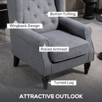 HOMCOM Wingback Accent Chair, Retro Upholstered Button Tufted Occasional Chair for Living Room and Bedroom, Grey(m-4)