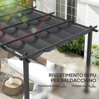 Outsunny Pergola Gazebo 4x3 m con 8 Fori di Drenaggio, in Alluminio, Metallo e Poliestere, Grigio Scuro(m-5)