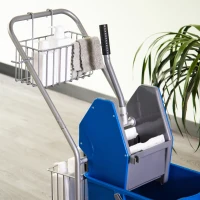 HOMCOM Carrello delle Pulizie Professionale con Secchio da 26L per Mocio, Strizzatore e Cestini a Rete, Blu(m-9)