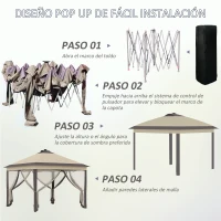 Outsunny Carpa Plegable con Luces LED 3,3x3,3 m Cenador de Jardín con Control Remoto  con 4 Mosquiteras Altura Ajustable Beige(m-5)