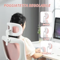 Vinsetto Sedia da Ufficio Regolabile e Reclinabile con Poggiatesta Rimovibile, in Tessuto a Rete, 60x59x114-122 cm, Rosa(m-7)
