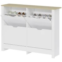 HOMCOM Armario para Zapatos 4 Puertas abatibles 2 Compartimentos Paneles de Partículas Blanco roble(m-7)