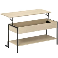HOMCOM Table basse avec plateau relevable, table de salon avec compartiment caché et étagère ouverte, 95x40x59cm, bois naturel(m-12)