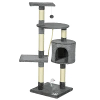 PawHut Rascador para Gatos Altura 116 cm Árbol para Gatos con Postes de Sisal Cueva Plataformas y Juguetes Gris Oscuro(m-11)