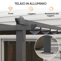 Outsunny Pergola Gazebo 4x3 m con 8 Fori di Drenaggio, in Alluminio, Metallo e Poliestere, Grigio Scuro(m-7)