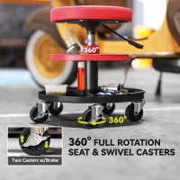 HOMCOM Monteurkruk met Wielen Verstelbaar 40-51cm tot 135 kg belastbaar Rood(m-6)