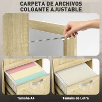Vinsetto Cajonera de Oficina con 2 Cajones Cajonera con Ruedas con Cerradura Carpetas Colgantes para Tamaño A4 41x42x56cm Natural(m-4)