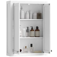 HOMCOM Mobile da Bagno a Parete in Legno con 2 Ripiani Regolabili su 3 Livelli, 61x20x84 cm, Bianco(m-1)