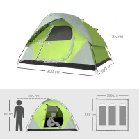 Outsunny Cort de Camping pentru 3-4 Persoane, Cort Impermeabil și Rezistent la UV, 3x3x1.8m, Galben și Gri(m-3)