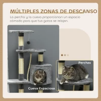 PawHut Rascador para Gatos Altura 116 cm Árbol para Gatos con Postes de Sisal Cueva Plataformas y Juguetes Gris Oscuro(m-6)