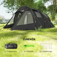 Outsunny Campingzelt Trekkingzelt Zelt, wetterbeständig, 2 Räume,  475 x 264  cm Breite x 172, Schwarz(m-7)