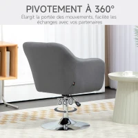 HOMCOM Fauteuil de salon coussins lombaires hauteur réglable pivotant 360° piètement en métal gris foncé(m-5)