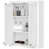 HOMCOM Mobile da Bagno a Parete in Legno con 2 Ripiani Regolabili su 3 Livelli, 61x20x84 cm, Bianco(m-10)